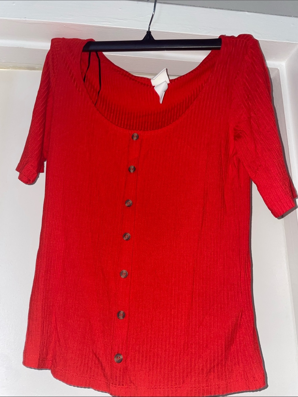 H&M Red Button-Front Ribbed Women's Top